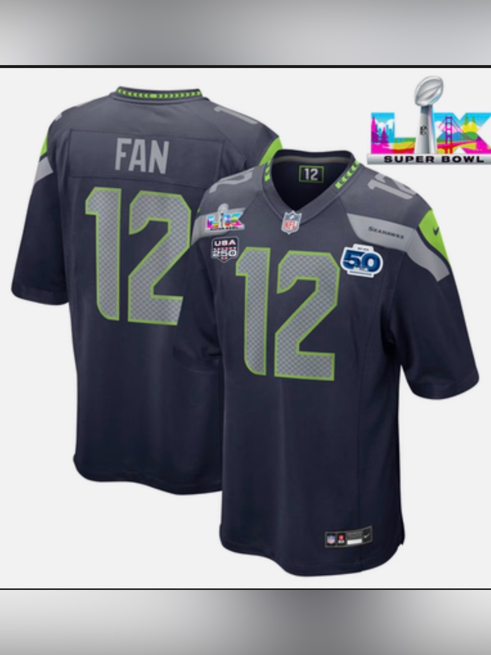 Seattle Seahawks #12 12th Man 50th Season Super Bowl LX Patch Game Jersey M